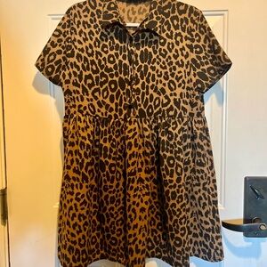 Missguided Leopard Print Short Sleeve Baby Doll Dress